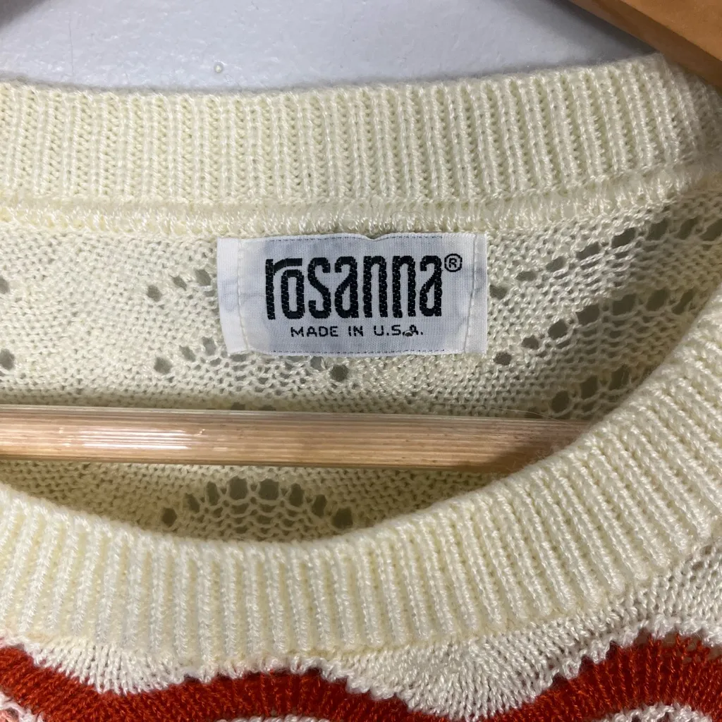 Vintage 1970s Rosanna chevron knit sweater vest size small READ cream pink green - Image 2