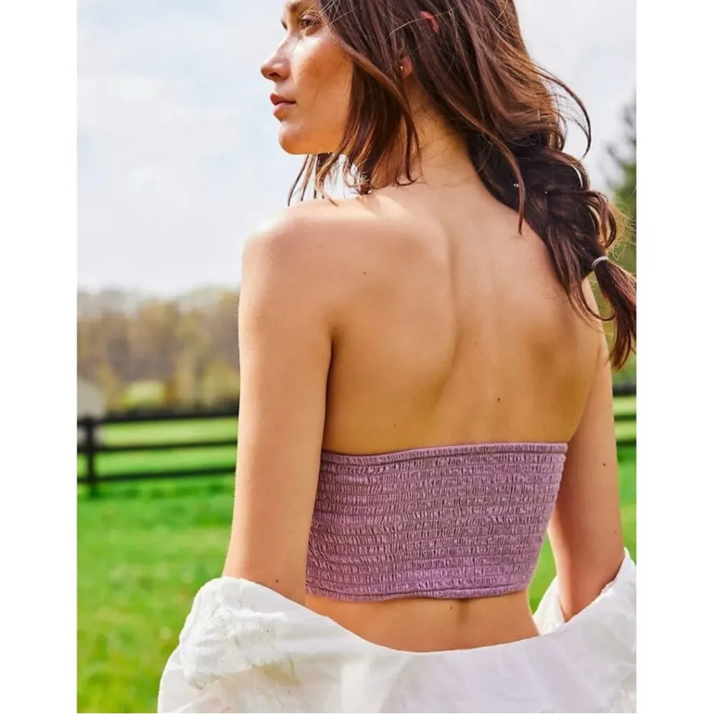 NWOT Free People One Lumi Purple Crochet Lace Smocked Bandeau in Dusty Purple S - Image 3