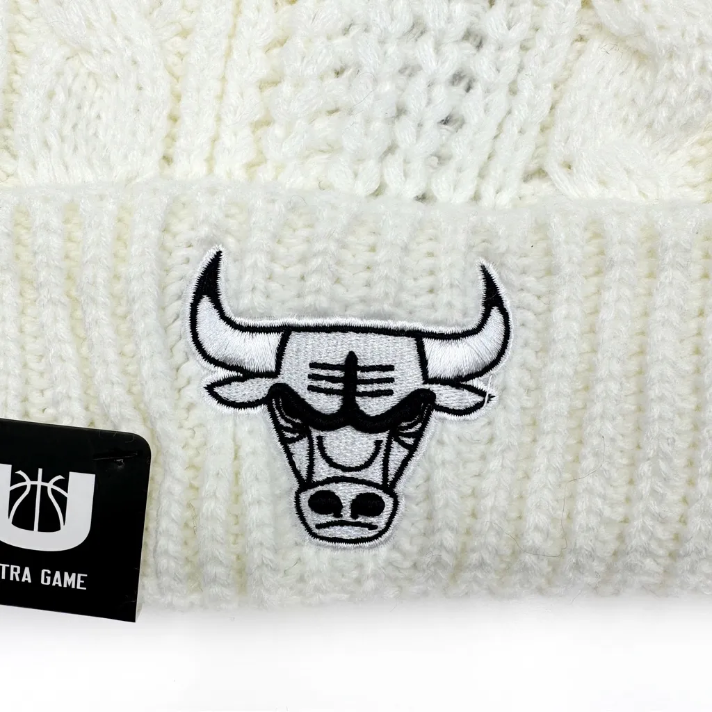 NBA Chicago Bulls Basketball Cable Knit Faux Fur Winter Hat Beanie Womens Gift - Image 3