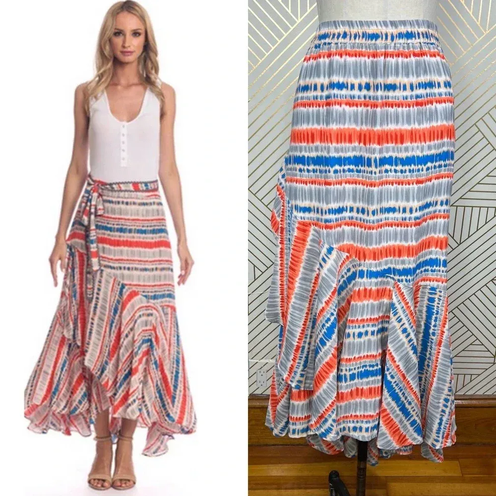 Tolani Miri Tiered Wrap‎ Maxi Skirt in Red Orange Blue Size US Small - Image 2