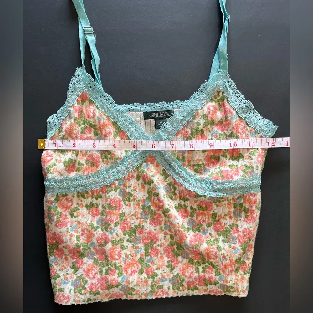 Vintage Lace Trim Floral Ribbed Tank Top Women’s Sz XS EUC Wild Fable - Image 7