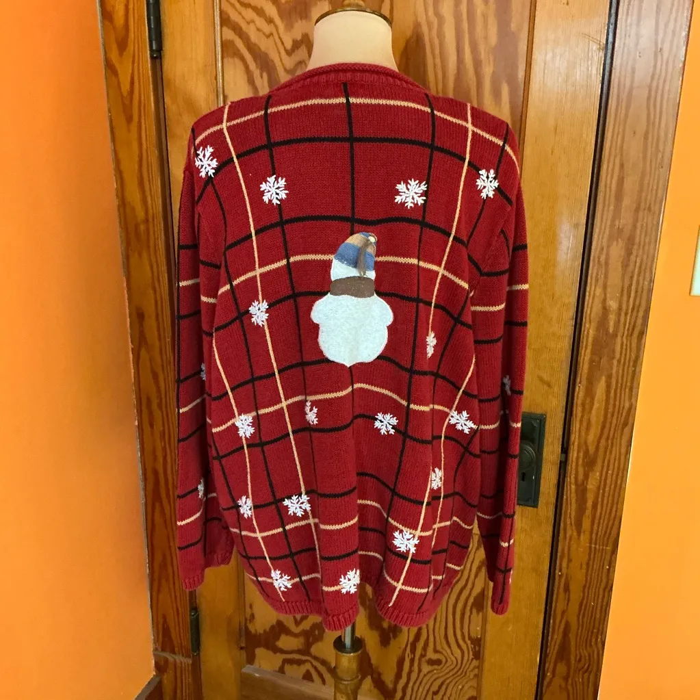 Vtg Y2K Hand embroidered snowman holiday sweater Red Size 2X - Image 9