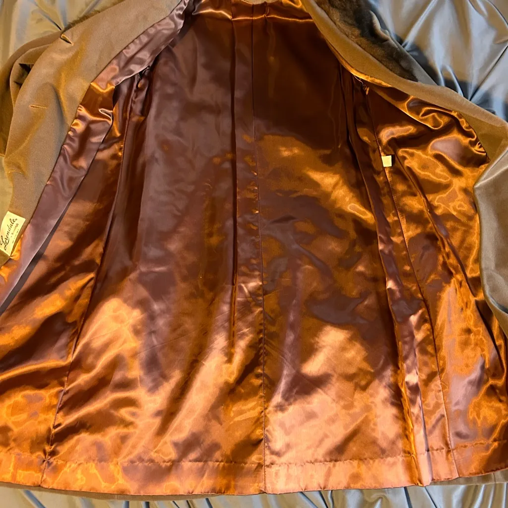 Vintage 1960's Wool Cashmere Coat w/ real mink fur collar women's Med 36" Camel Tan - Image 8