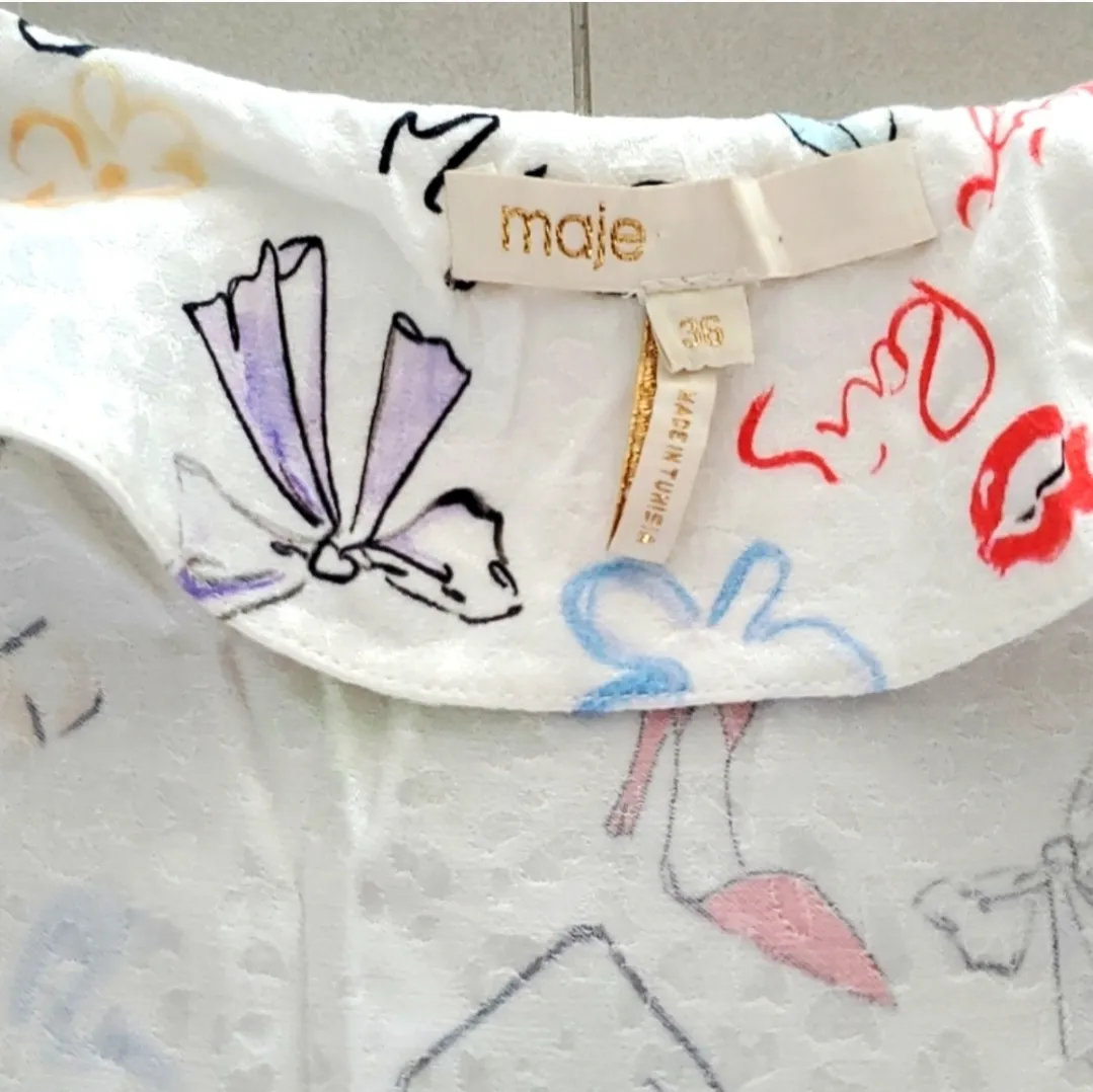 Maje  Ramake Printed Jacquard And Ruffle Dress - Image 8