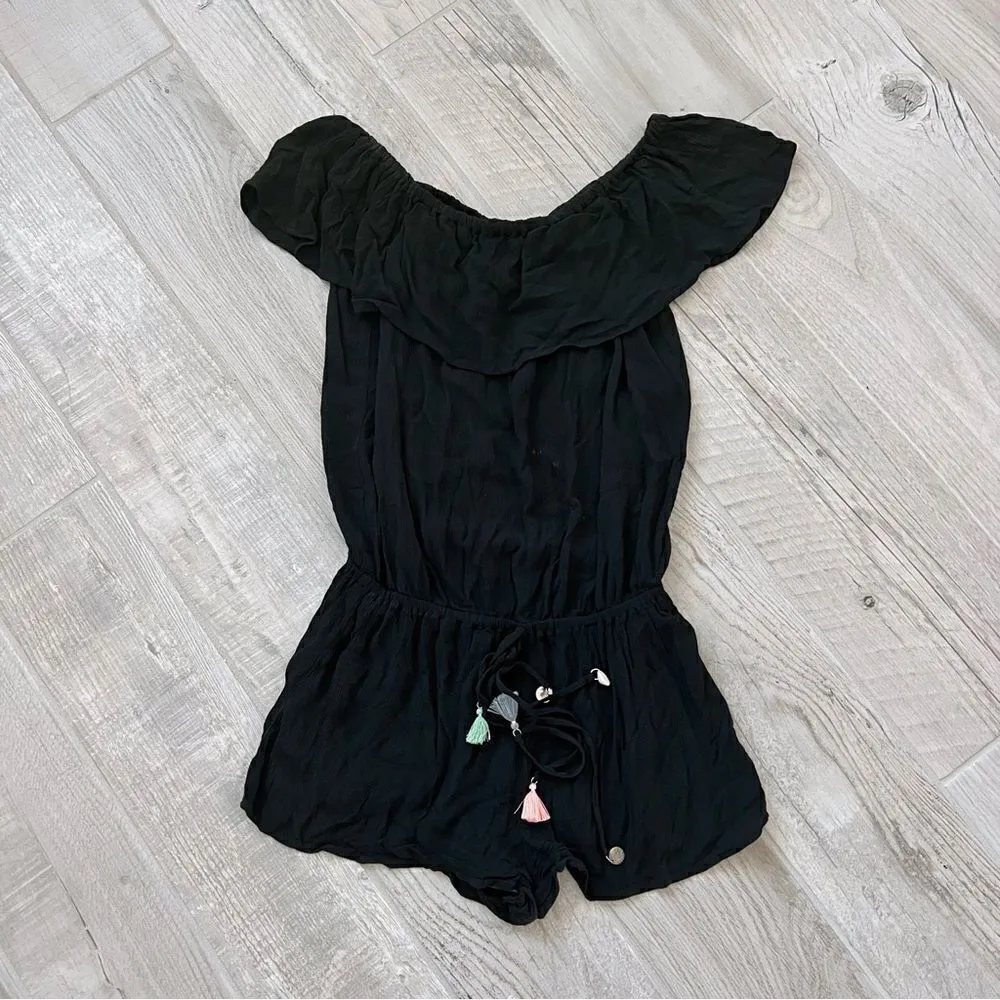 Isabella Rose Besties open back off the shoulder romper Swim Cover Up Sz Small Black - Image 5
