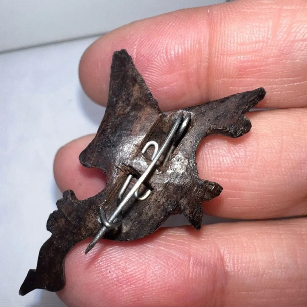 Vintage MCM Hand‎ Carved Wood Seagull Brooch Brown - Image 3