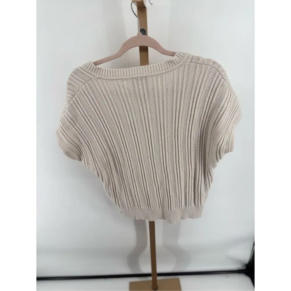 Elie Tahari Women’s Short Sleeve V Neck Beige Grey Sweater Size Large - Image 8