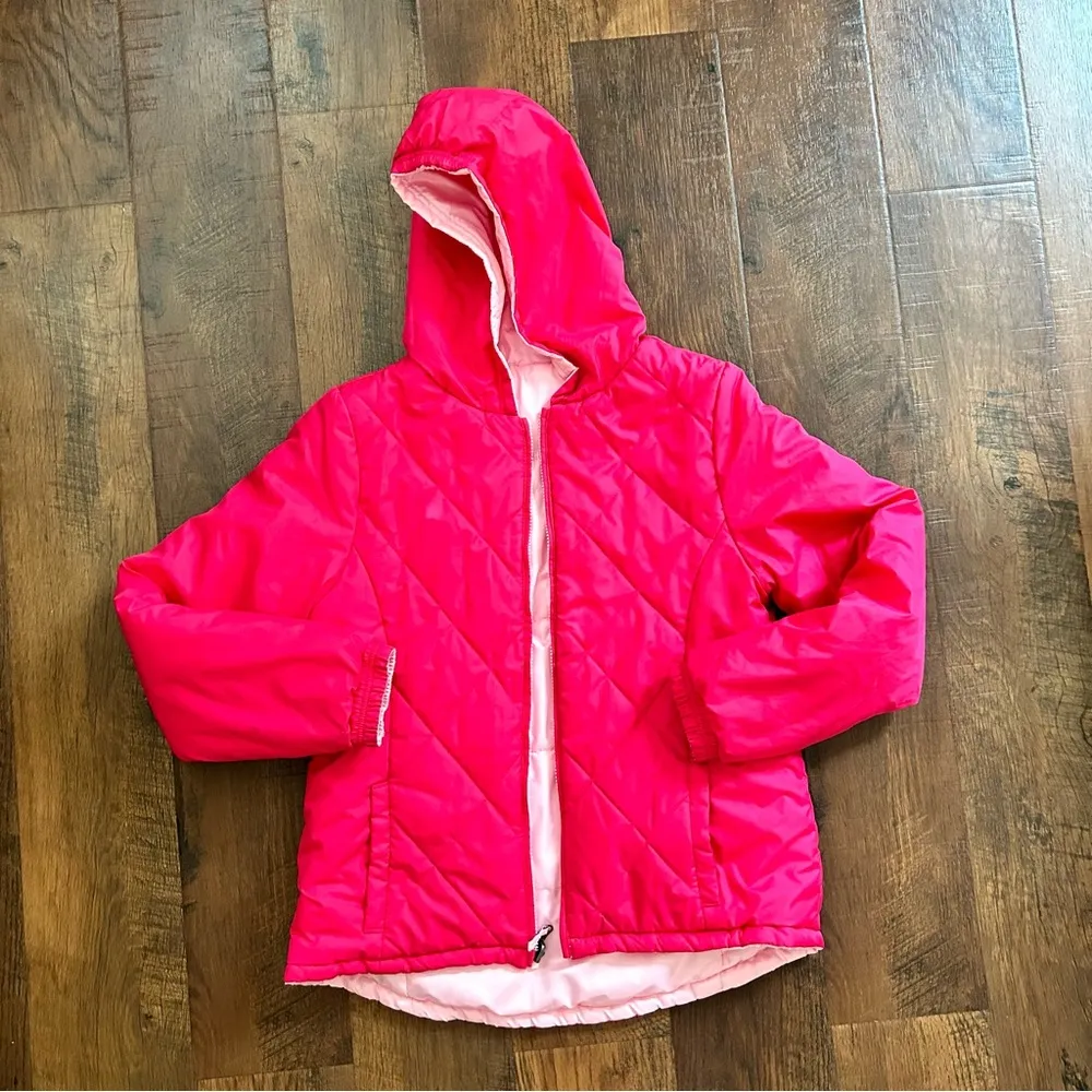 hot pink/pink reversible hooded puffer jacket, size XL 14/16 - Image 8