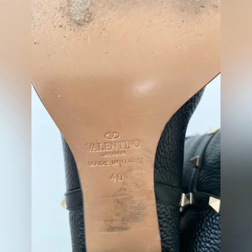 Valentino Garavani Black grained leather rockstud block heel ankle boots EU 40 - Image 7