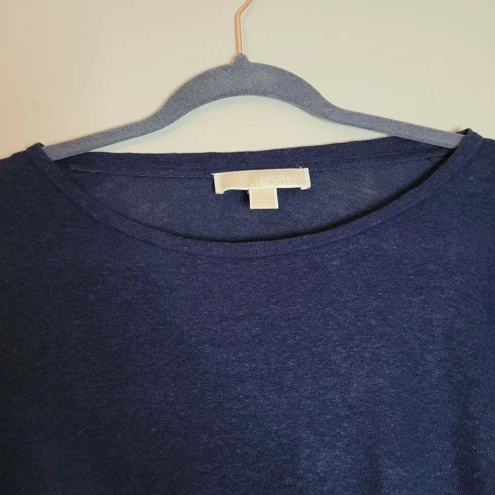 MICHAEL Michael Kors Navy Linen Tie-Front T-Shirt - Image 3