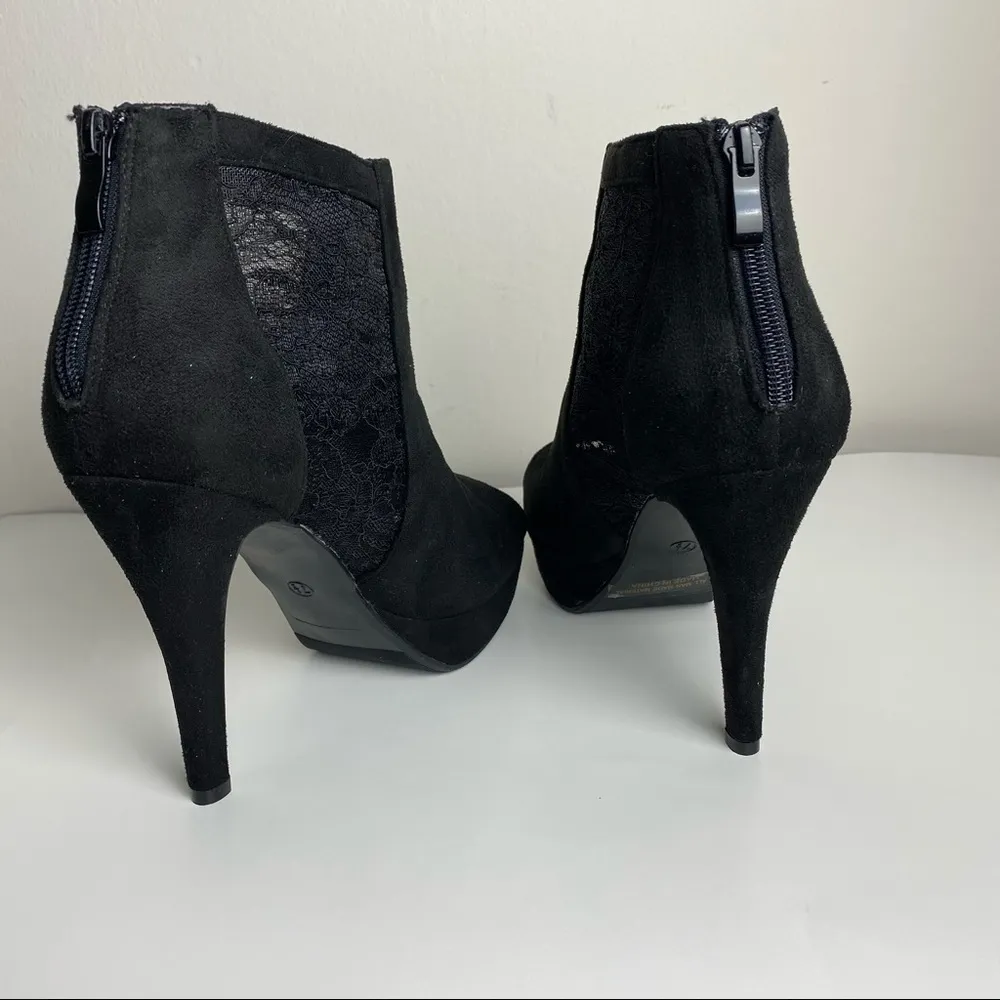 Peep Toe Mesh‎ Heel Booties Size 7.5 Black - Image 6