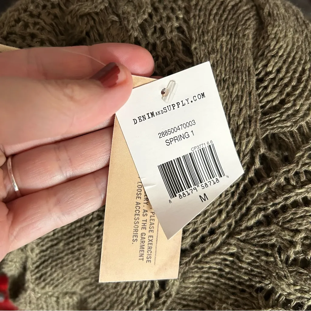 Denim & Supply Cable Knit Sweater linen cotton Ralph Lauren olive green M NWT - Image 5