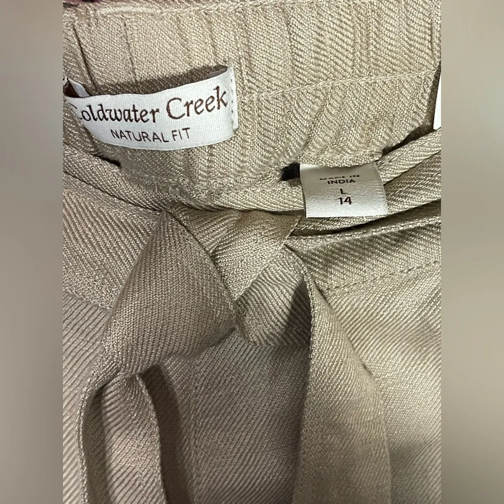 Coldwater Creek Women’s Wide Leg Trousers Linen Pants Khaki Natural Fit Sz L NWT - Image 6