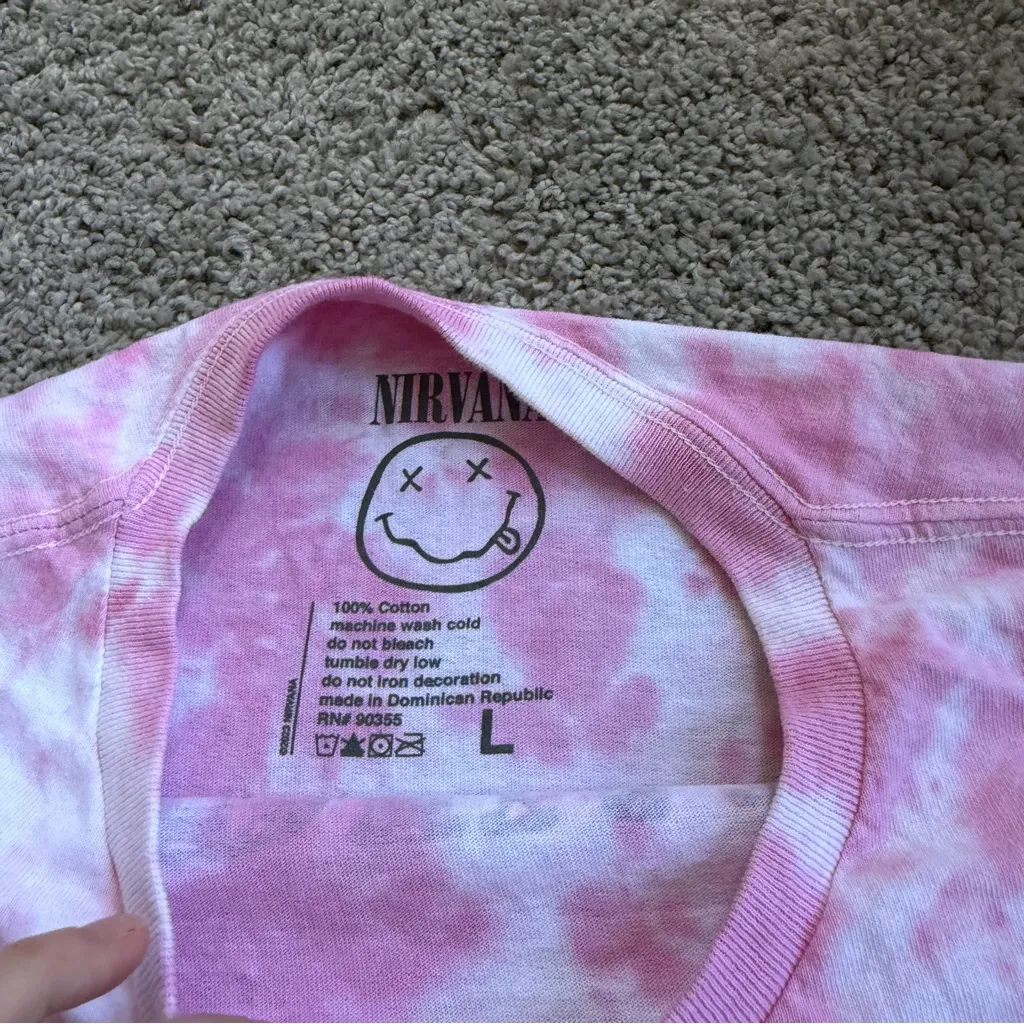 Nirvana Pink Tie Dye Graphic Tee Shirt Size Large - Image 4
