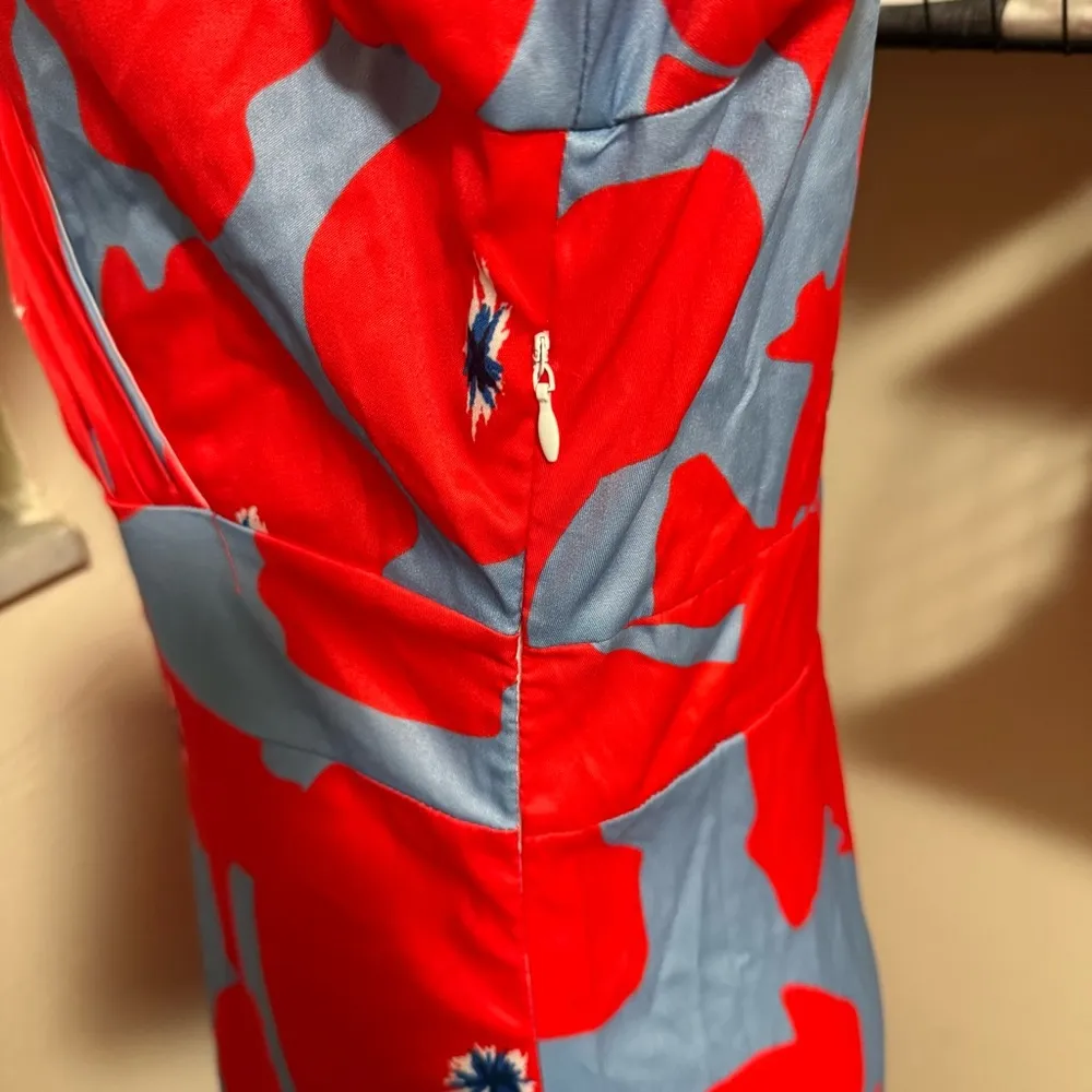 NWT Flora Red and Blue silk like Wrap maxi dress woman size LARGE - Image 6