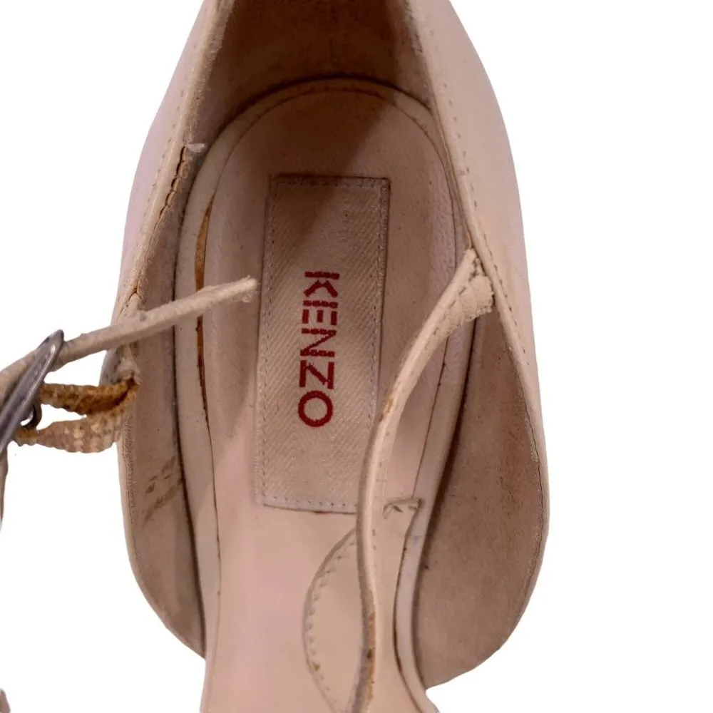 KENZO Bone Leather Peep Toe D'Orsay Ankle Strap Heels Size 37 Pumps White - Image 7