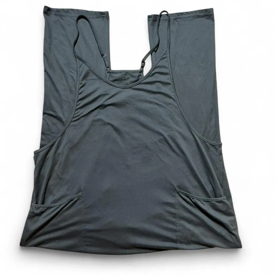 Womens Charcoal Gray Wide Leg Jumpsuit Overall Dress Pockets M Size M - Image 2