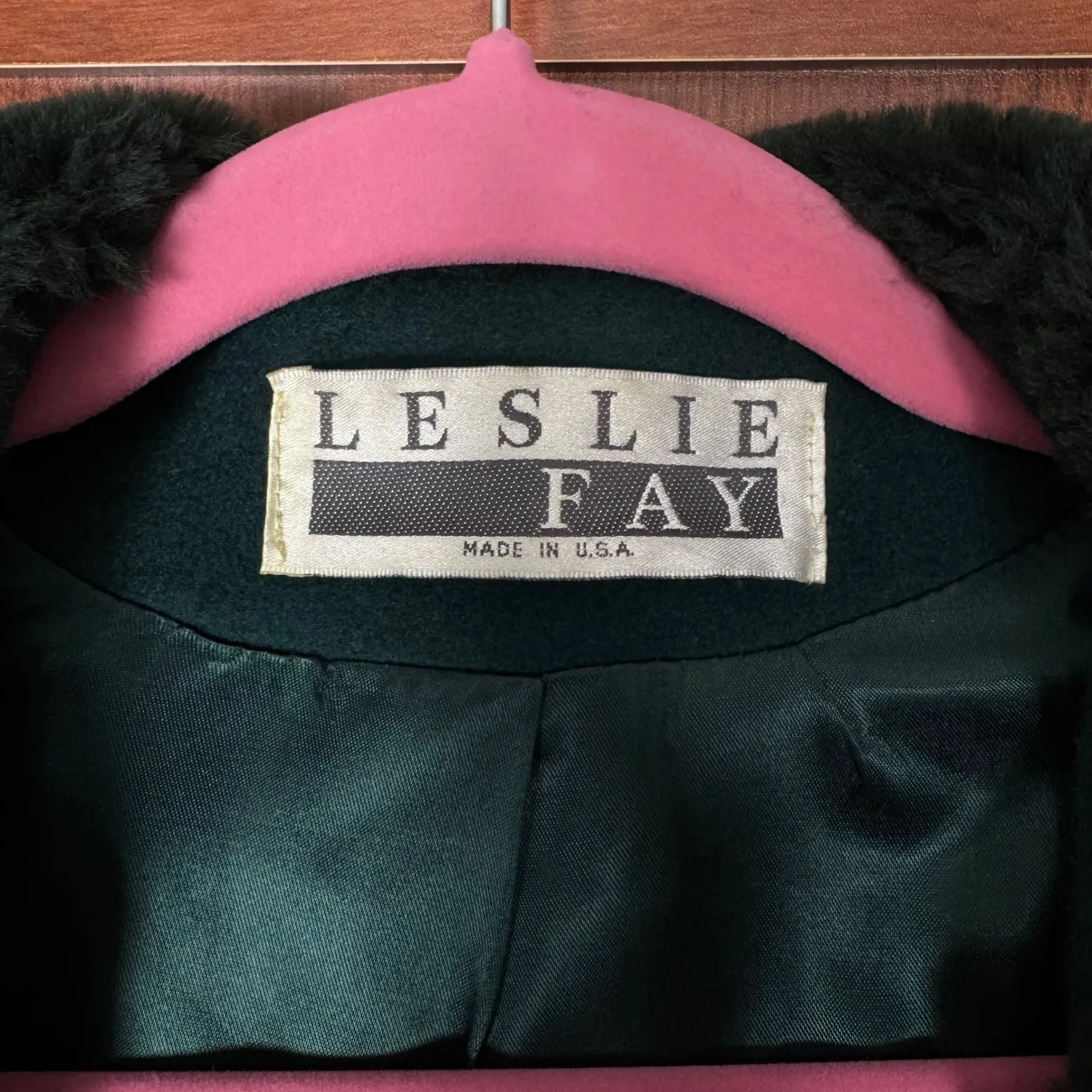 VTG Wool Blend Coat Faux Fur Collar Cuffs Lined Sz 12 Womens Dark Green Feminine - Image 5