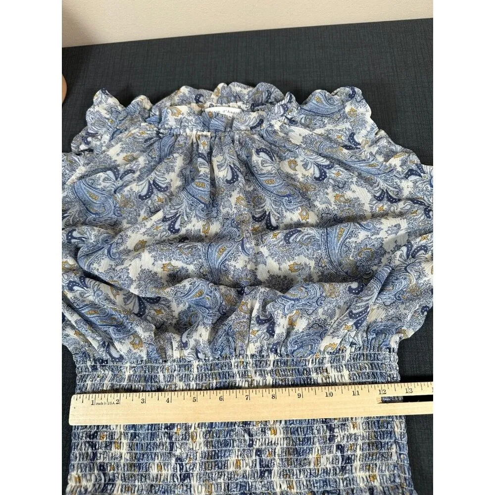 Maison D'Amelie Medium Top Floral Flowy Ruffled Blue Cinch Waist Sleeveless - Image 7