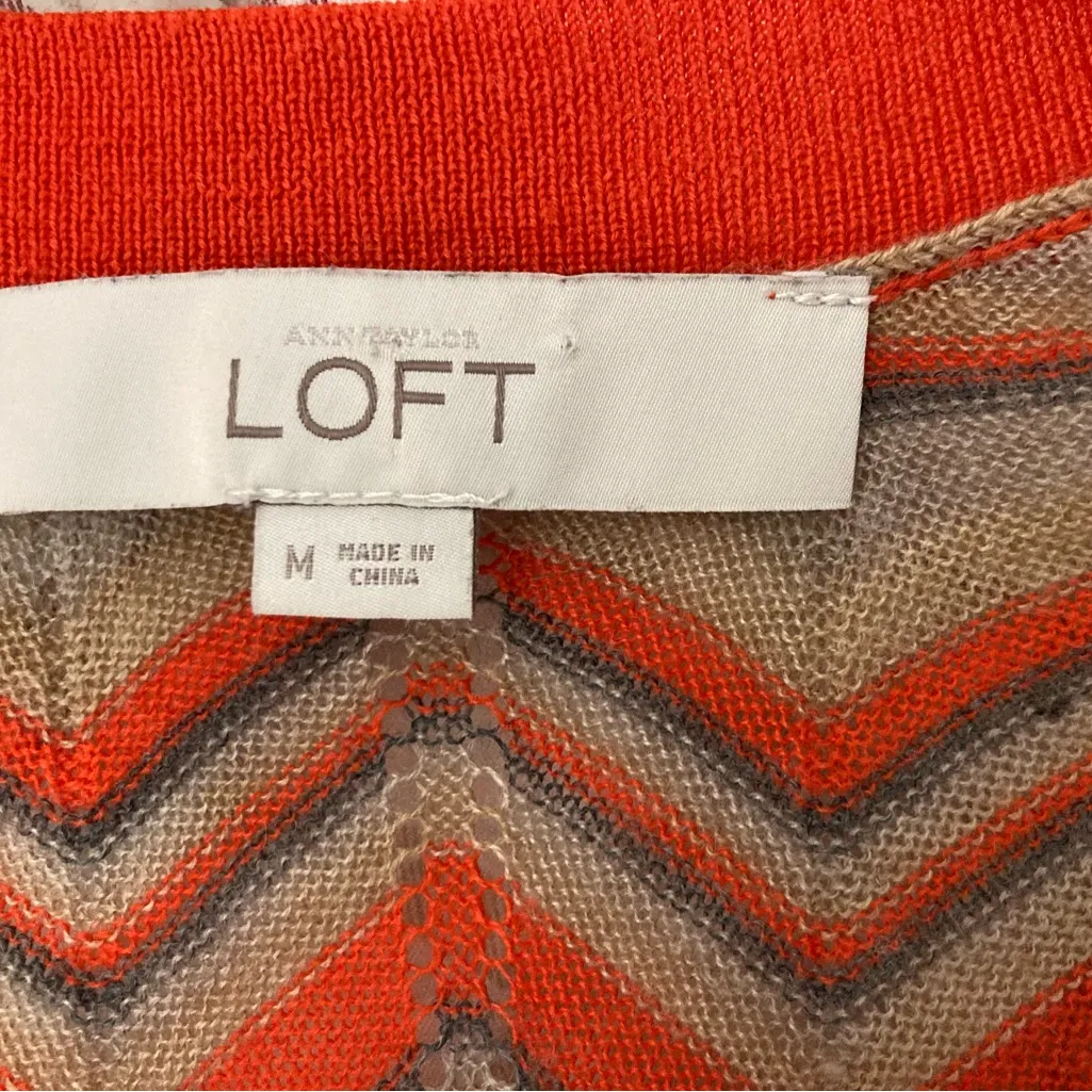 LOFT Zigzag Patterned Orange cardigan Sweater M Medium - Image 3