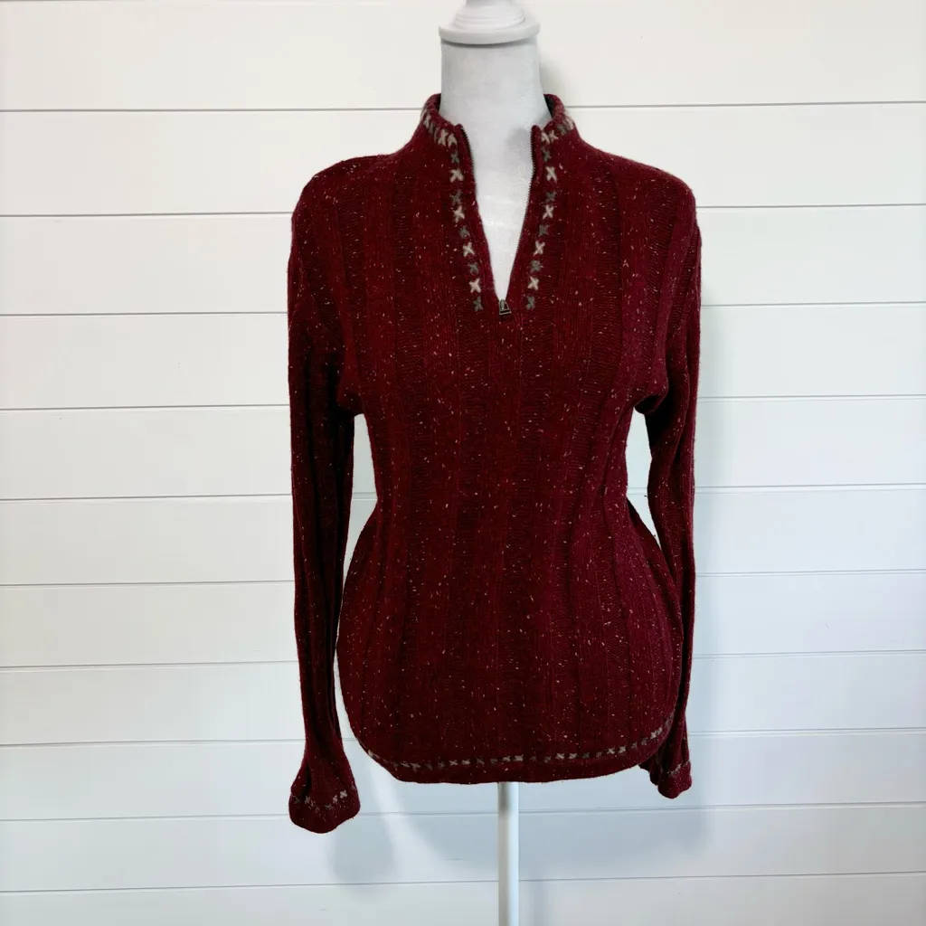 Woolrich Wool Blend Ruby Heather 1/4 Zip Mock Neck Sweater Speckled Ribbed Size M - Image 7