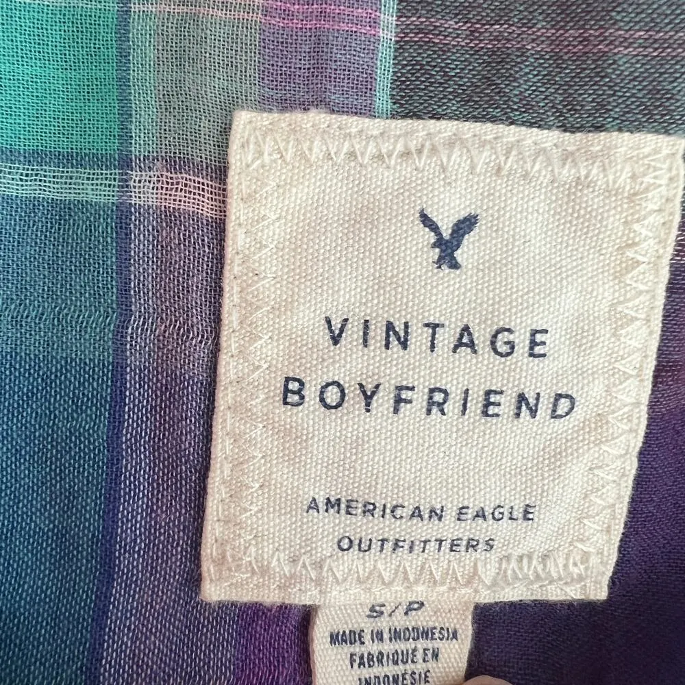 American Eagle Plaid Button Front Women's Long Sleeve Shirt Western Shirt Small - Image 2