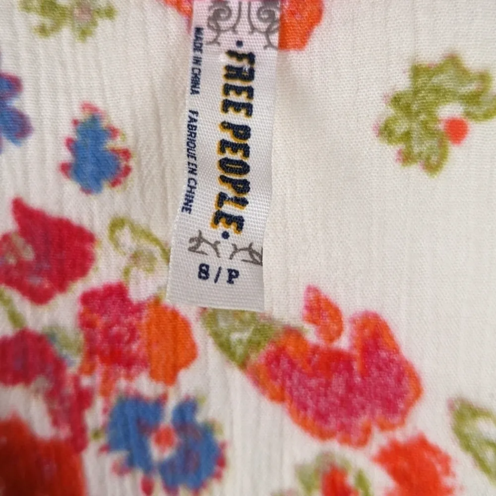 Free People Ivory Floral Lace Henley Racerback‎ Hi-Low Ruffle Tank Top Small (S) - Image 7