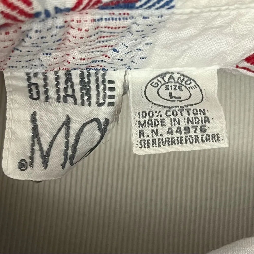 Vintage 90’s Gitano White, Blue & Red Lightweight Cotton Button Down Shirt L White Size L - Image 5