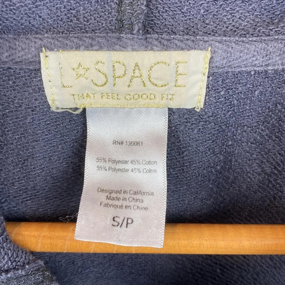 L Space Gray Cropped Long Sleeve Zip Up Hoody Sweater Top S - Image 3