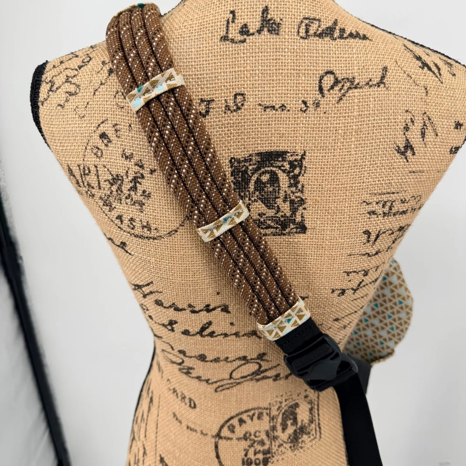 KAVU Rope Sling Backpack Geometric Print Adjustable Strap Teal Tan Brown Travel - Image 7