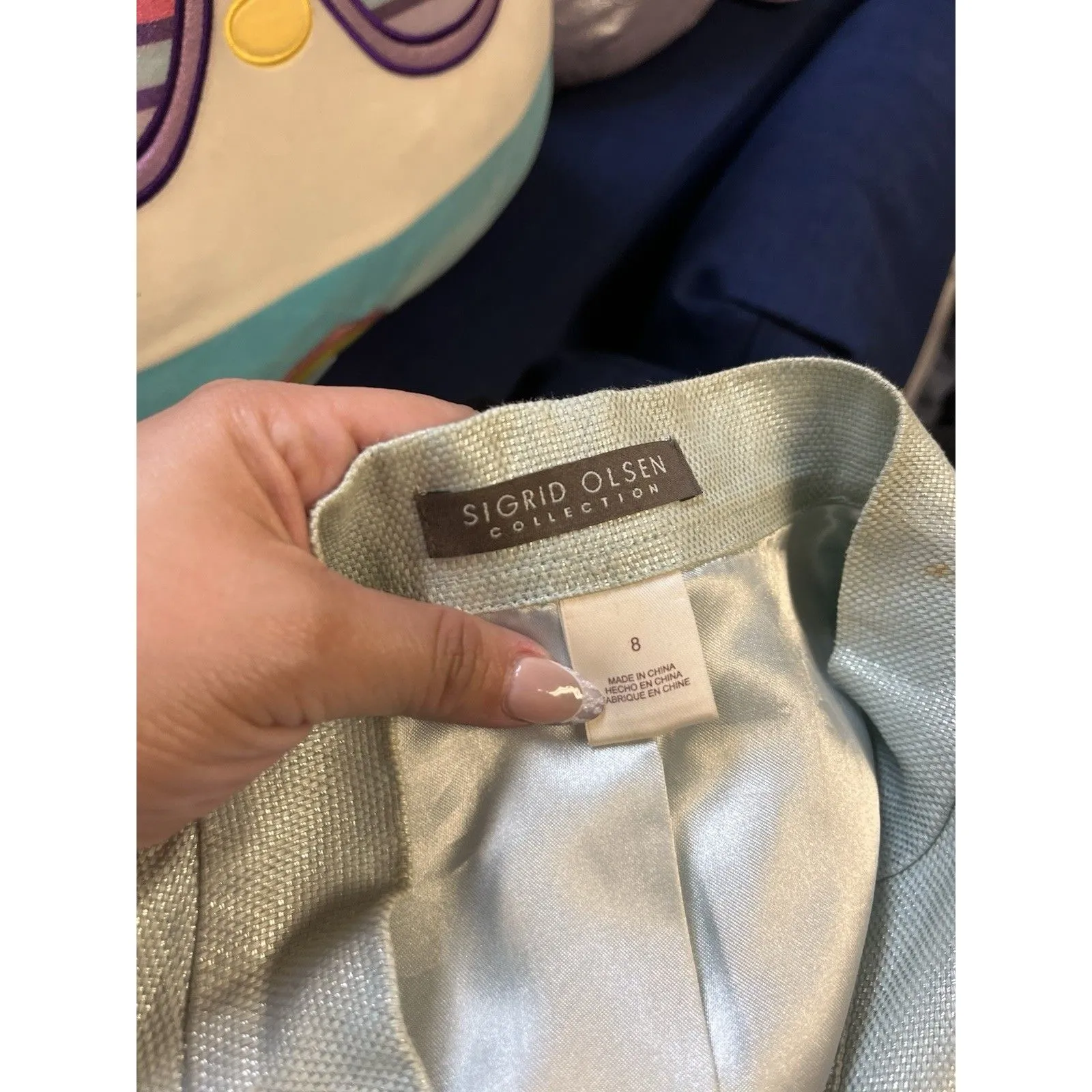 Sigrid Olsen Collection Light Mint Silver Linen Canvas Jacket Button Front size - Image 9