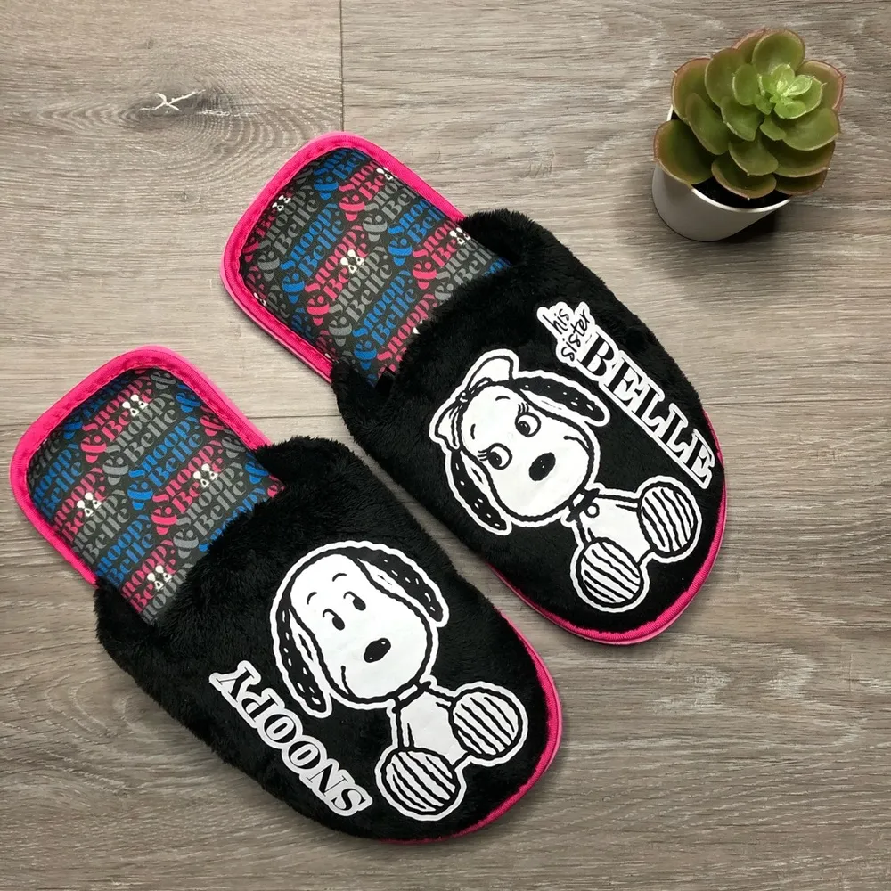 belle snoopy peanuts fluffy home slippers Black Size 6.5 - Image 2