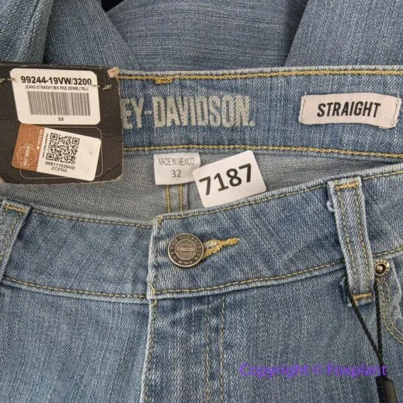 New! Harley Davidson Straight Leg Mid Rise light Blue Jeans Womens, size 32 - Image 10