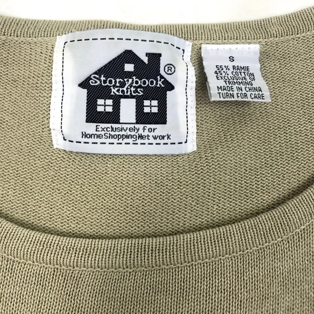 STORYBOOK KNITS Patchwork Sweater Women S Asym Fringe Linen Cottage Boho Y2K Green - Image 9