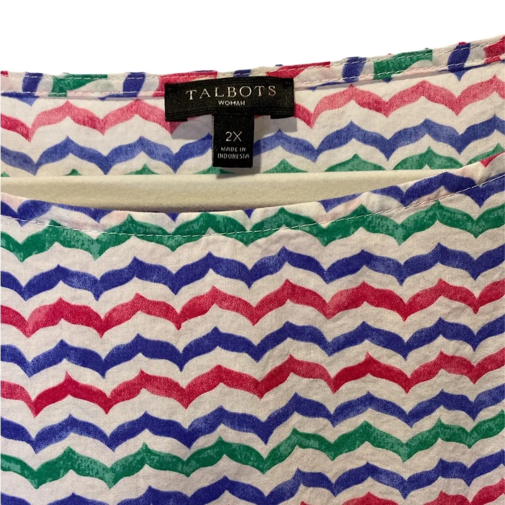 Talbots white, blue, red and green blouse size 2X - Image 2