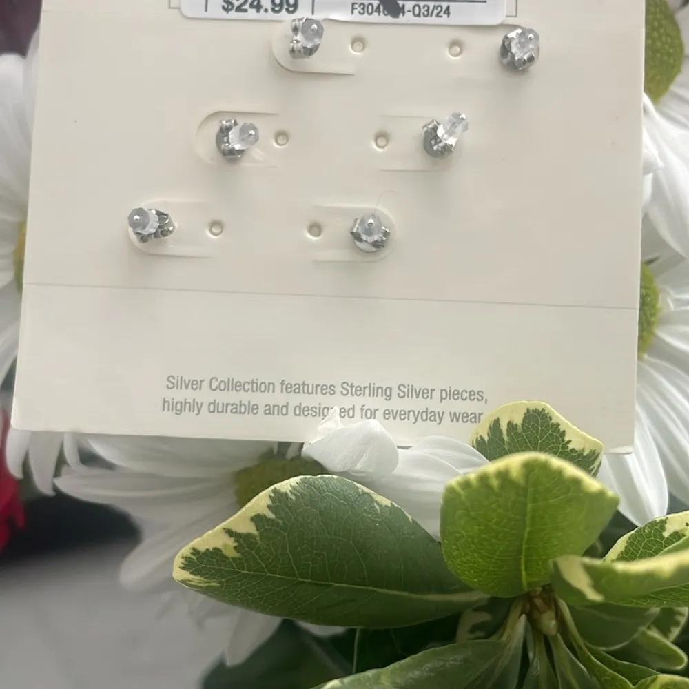 A new day Stud Earrings Sterling Silver Cubic Zirconia nickel free jewelry 3pair - Image 3