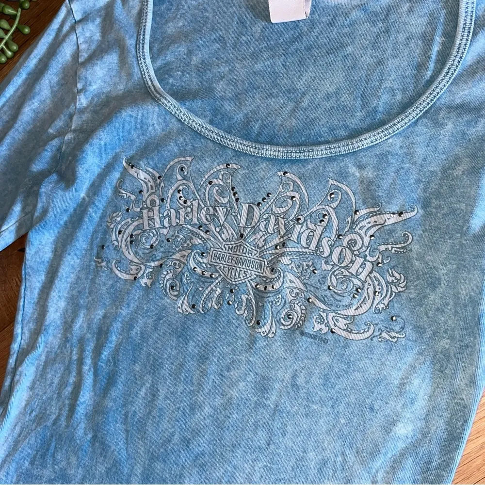 Harley-Davidson cycle stop Rochester New York long sleeve blue studded - Image 4