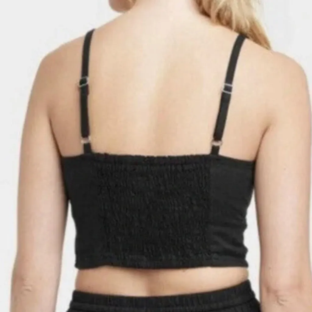 Universal Thread Smocked Back Crop Tank Top Black Linen XXL - Image 2