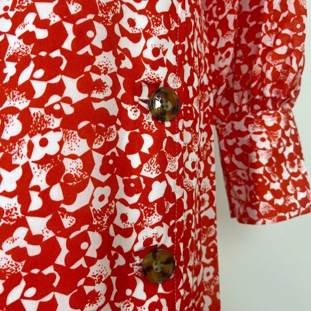 $325 NWT Ganni Floral Crepe Midi Dress Size 38 Orange - Image 9