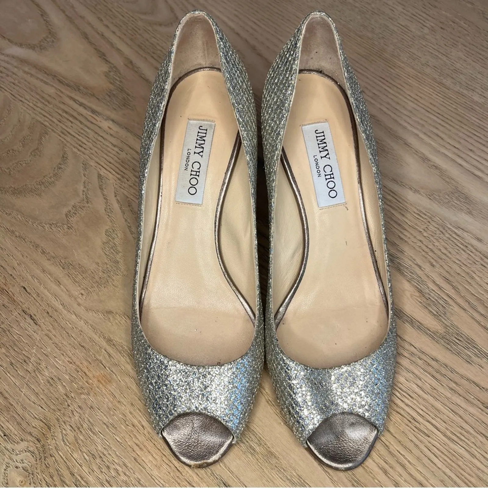 Jimmy Choo Isabel Peep Toe Mid Heel Pumps Sparkle Glitter Size 39.5 Women’s 9.5 - Image 6