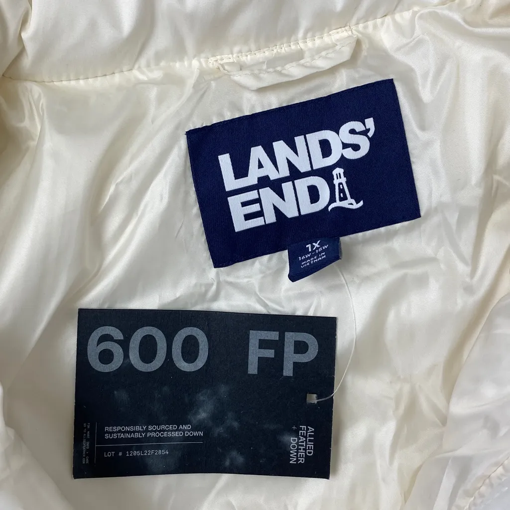 Land’s End White 600 FP Down Filled Zip Up Sleeveless Quilted Vest NEW 1X - Image 6