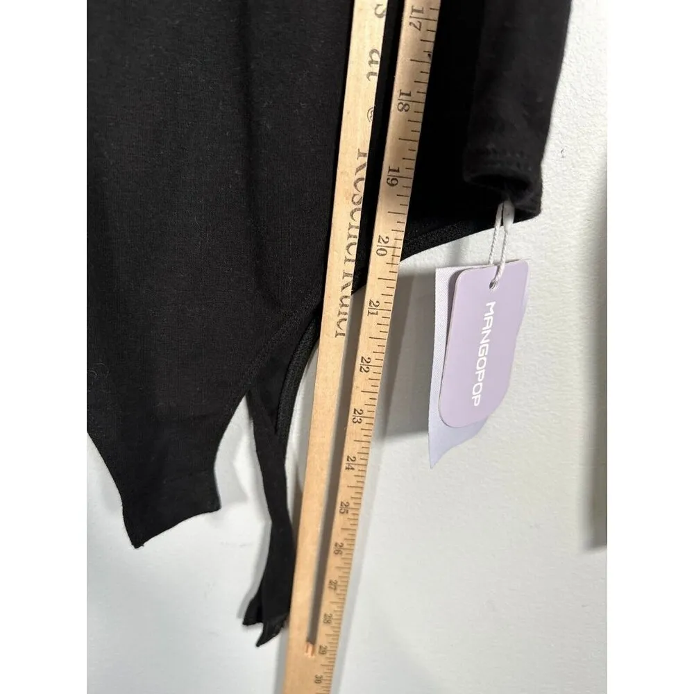 NWT Mangopop Medium Womens Mock Neck Top Shirt Black Long Sleeve Stretch Snap - Image 8