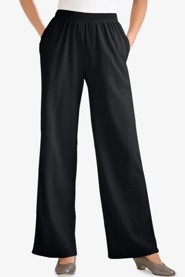 Woman Within Wide Leg Knit Pants Womens Size 18/20 L Black Pull On Soft Stretch - Image 1