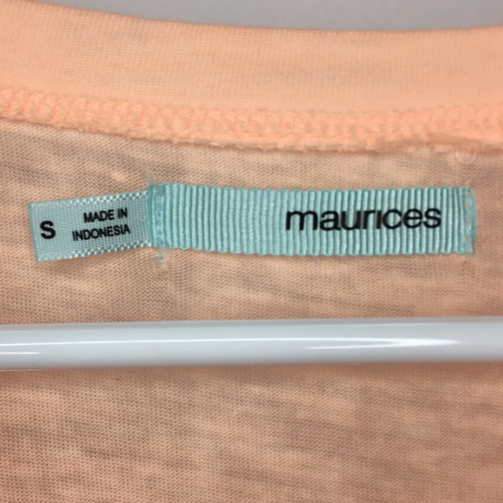 MAURICES Light Orange Peach Varsity V Neck Shirt Small - Image 9