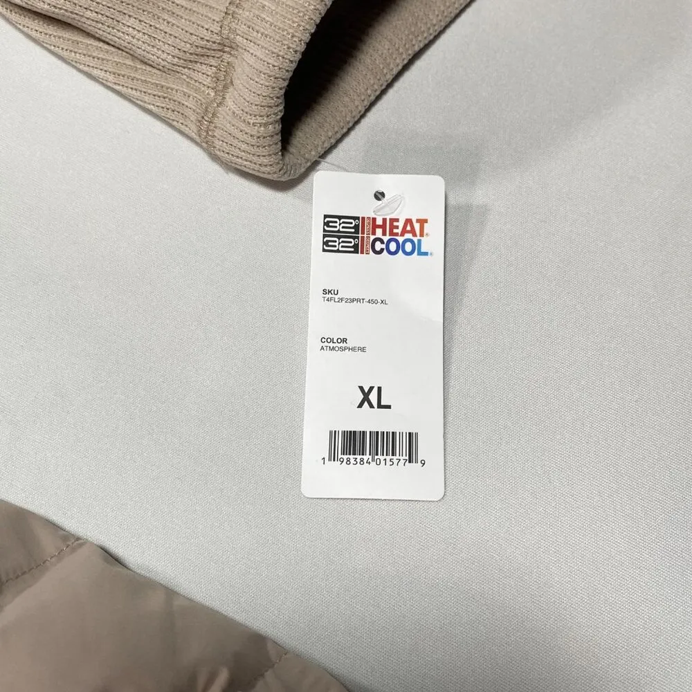 32 Degrees Heat Womens XL Mixed Media Puffer Jacket With Ribbed Sleeve Tan - Image 8