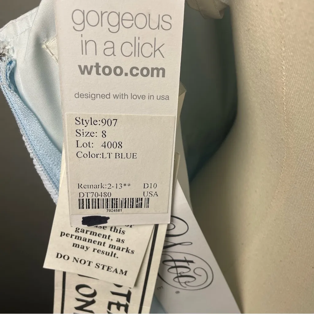 Wtoo‎ by Watters Strapless Ruched Chiffon Gown Light Blue Size 8 NWT - Image 6