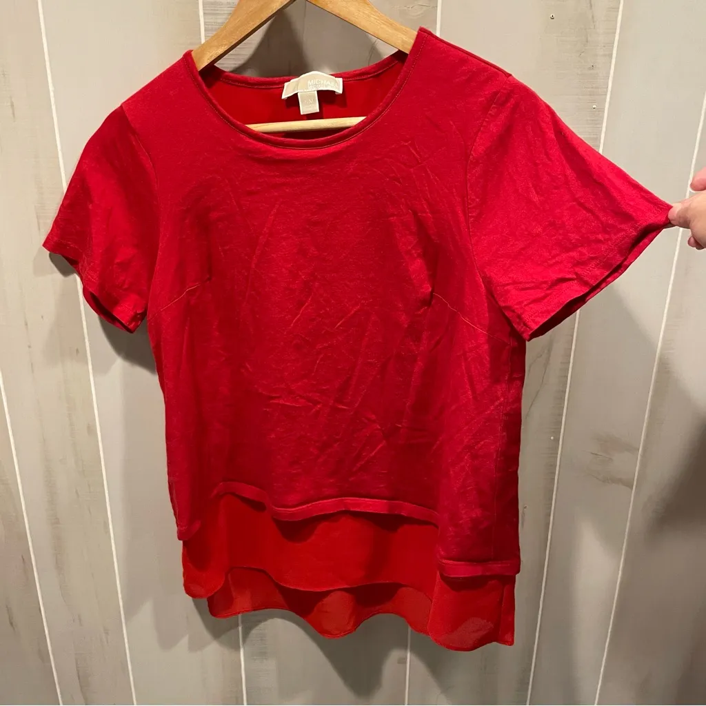Cute Michael Kors ruffle hem top short sleeve spicy red cross back - Image 10
