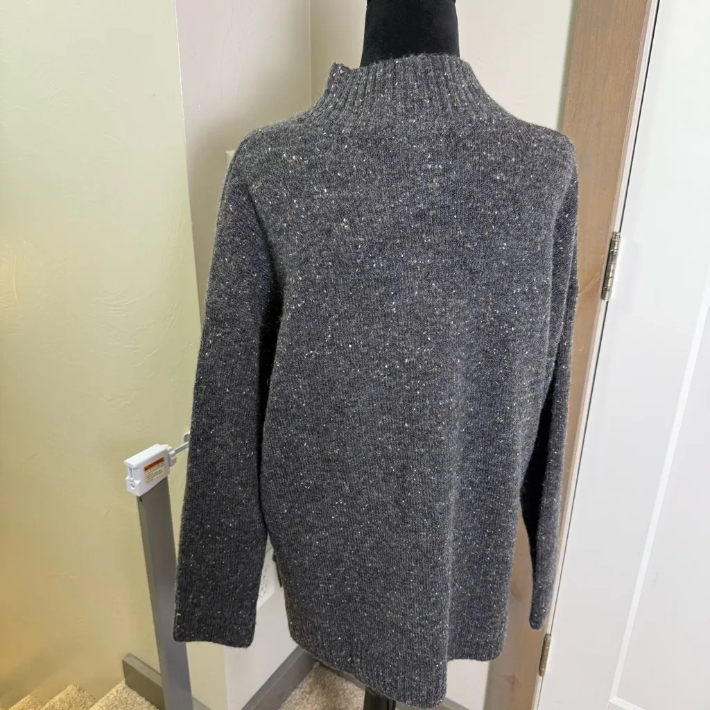 Well Worn Grey Mock Neck Knit Charcoal Grey Sweater Lagenlook Nep Yarn Oversize - Image 4
