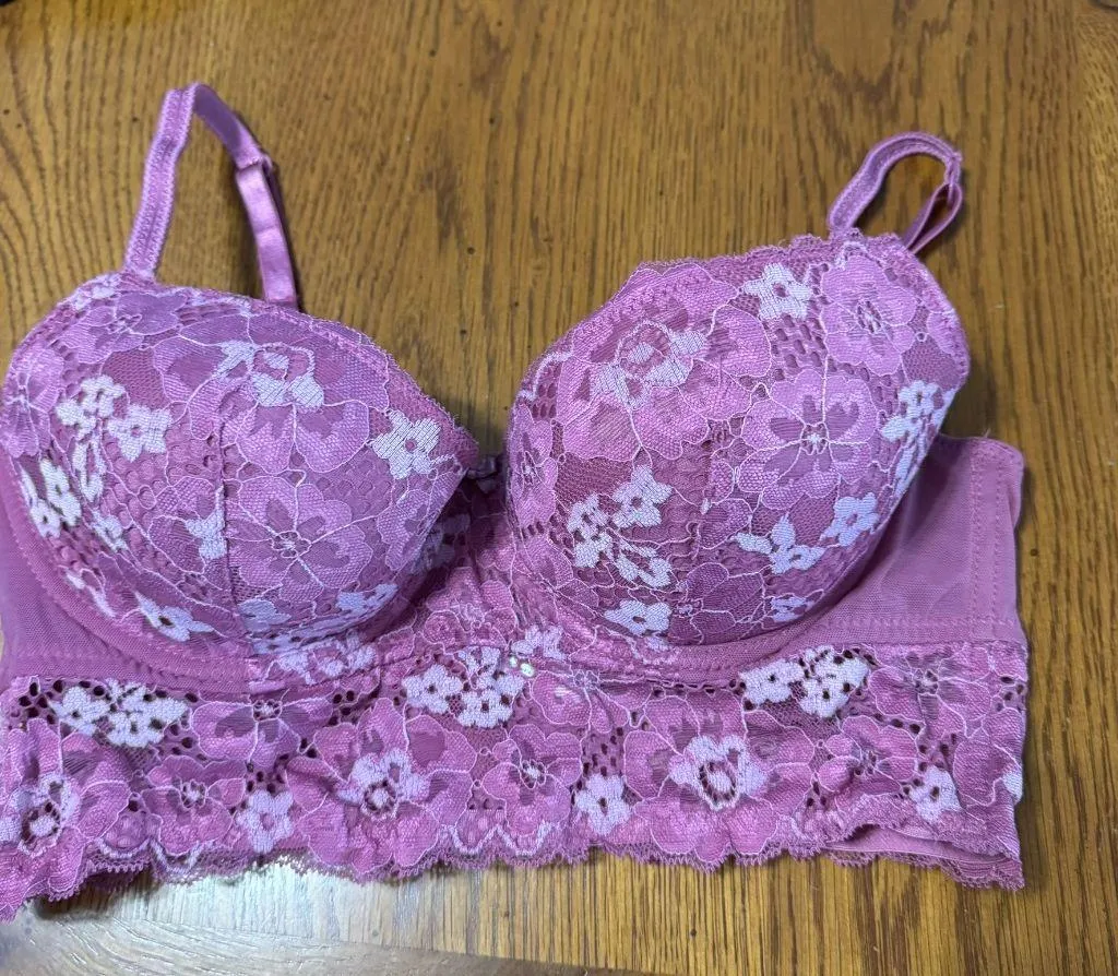 Adored by Adore Me Darker Pink Lace Overlay Longline Bra Women’s Size 34C - Image 10