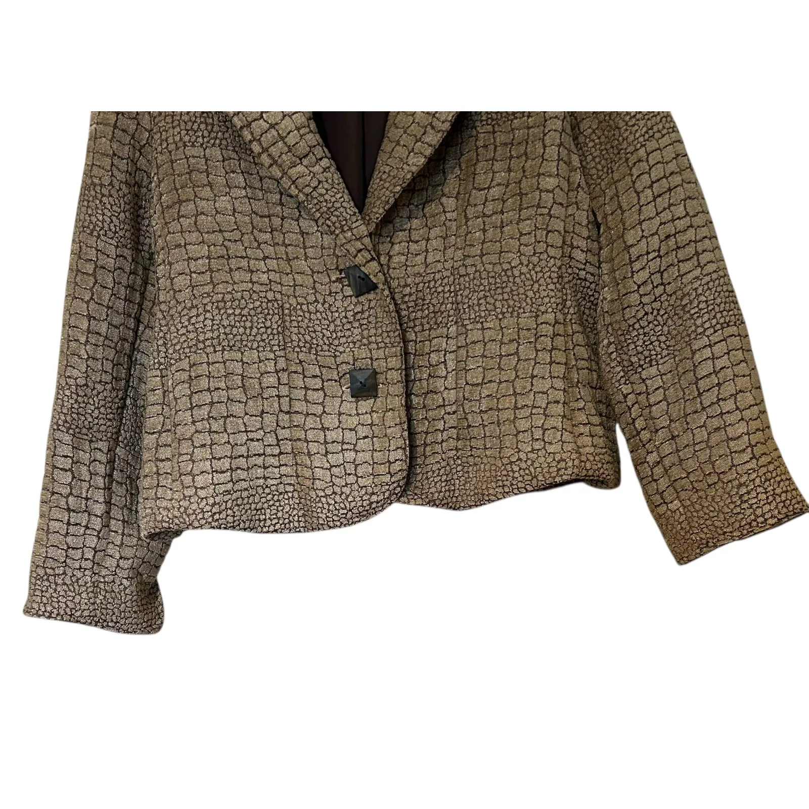 Painted Pony VTG Blazer Jacket Crocodile Tapestry Jacquard USA SZ XL Western Tan - Image 5